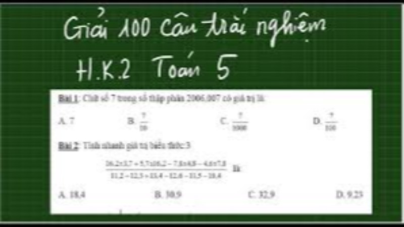 100 câu trắc nghiệm Toán 5 - Chẩn đoán nhập lớp 6